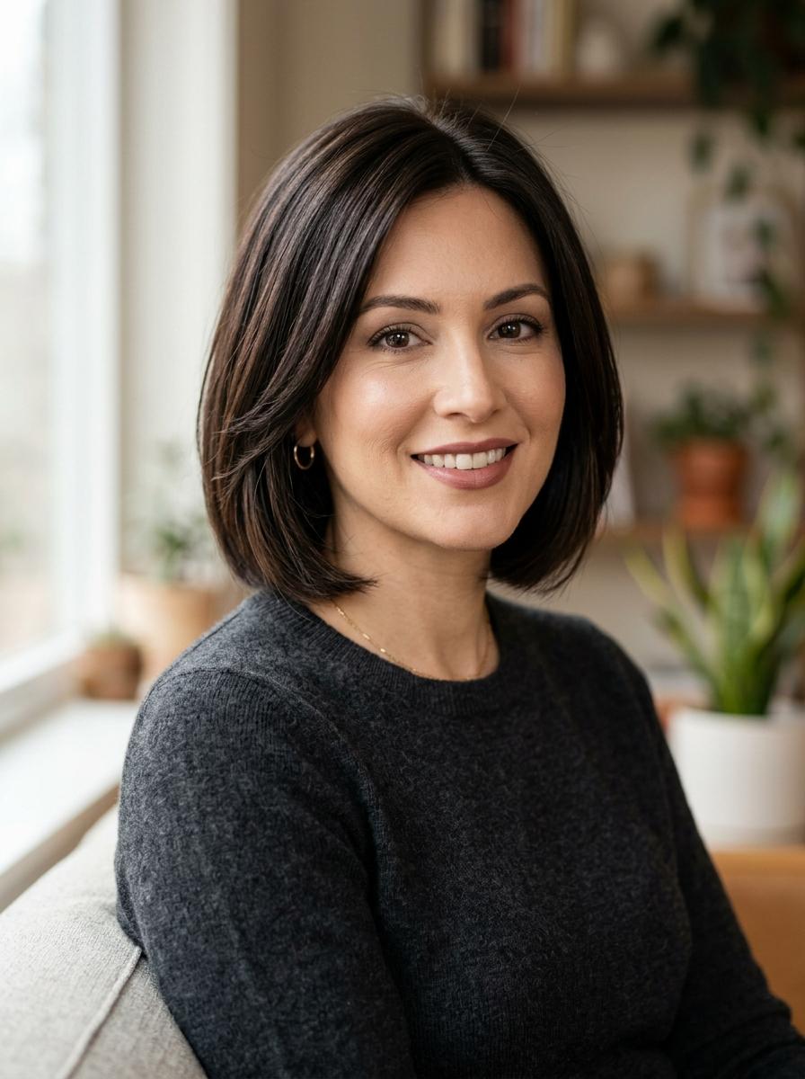 Eleganter kurzer Bob in Espresso- oder Dunkelton - edle Frisur für kurze Haare